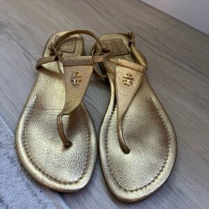 Tory Burch Gold Leather Flat Sandals